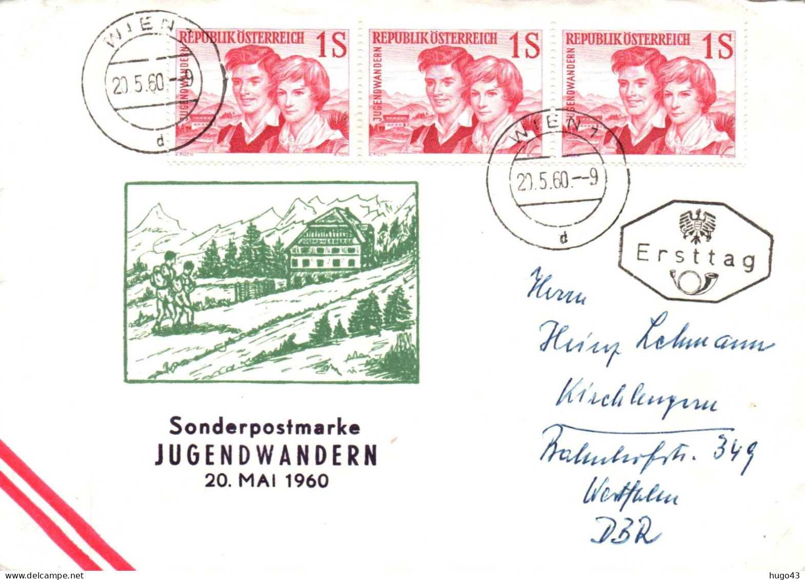 (RECTO / VERSO) ENVELOPPE 1ER Jour - LE 20/05/1960 - SONDERPOSTMARKE - JUGENDWANDERN - FDC