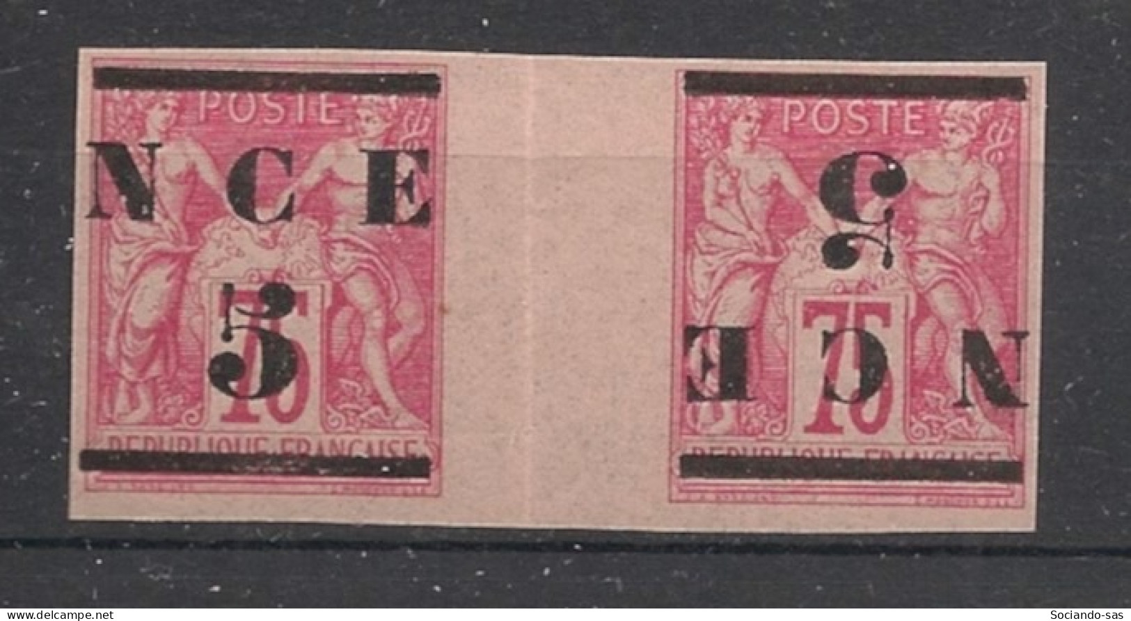 NOUVELLE-CALEDONIE - 1883 - N°YT. 7c - Type Sage 5 Sur 75c Rose - Paire INTERPANNEAU Tête-bêche - Neuf Luxe ** / MNH - Neufs