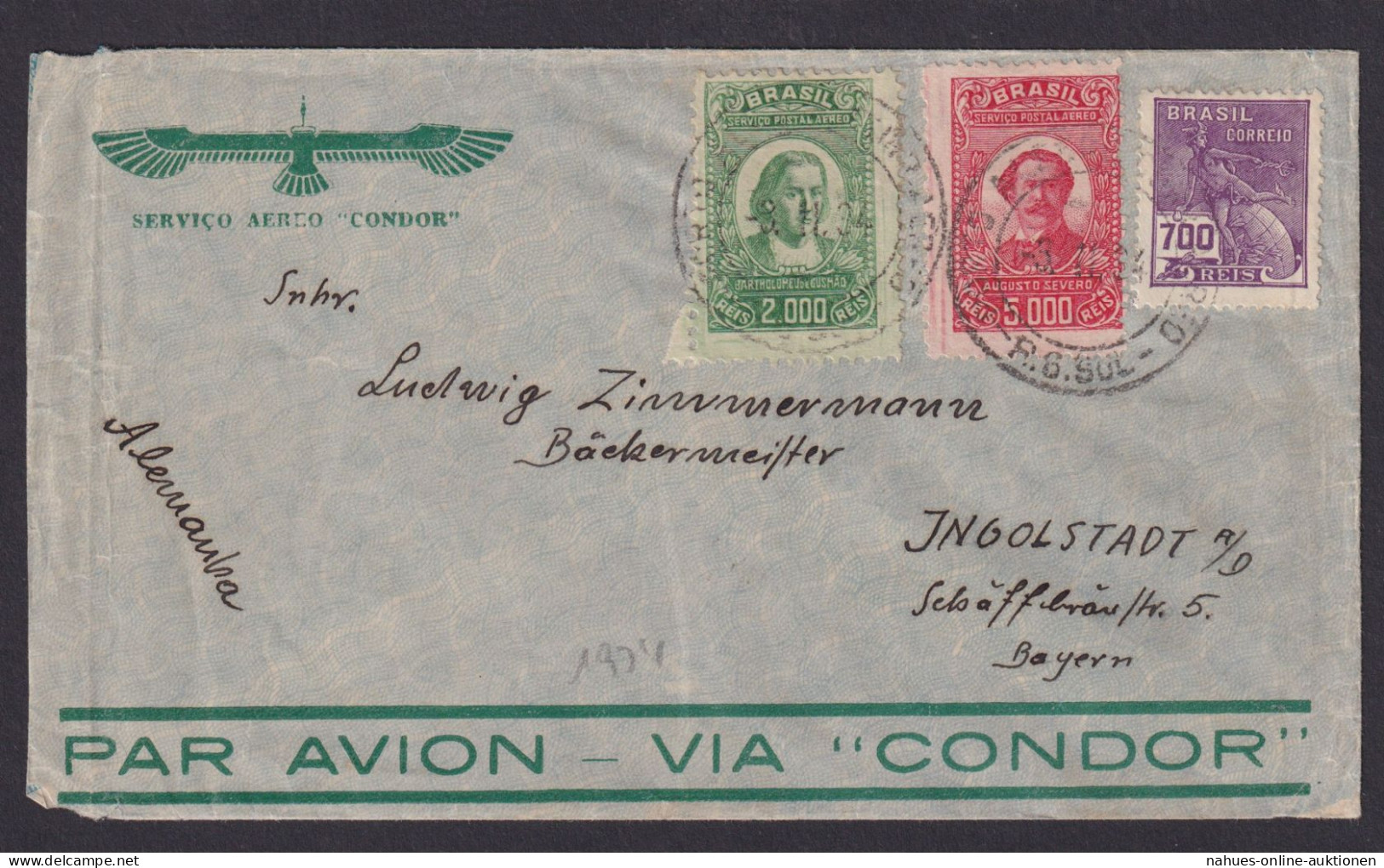 Flugpost Air Mail Condor Brasilien MIF Nach Ingolstadt Bayern 3.11.1934 - Covers & Documents