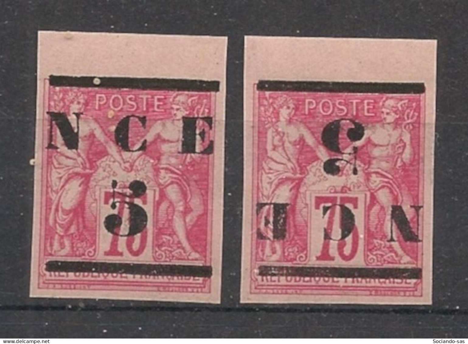 NOUVELLE-CALEDONIE - 1883 - N°YT. 7 + 7a - Type Sage 5 Sur 75c Rose - Bord De Feuille - Neuf Luxe ** / MNH - Unused Stamps