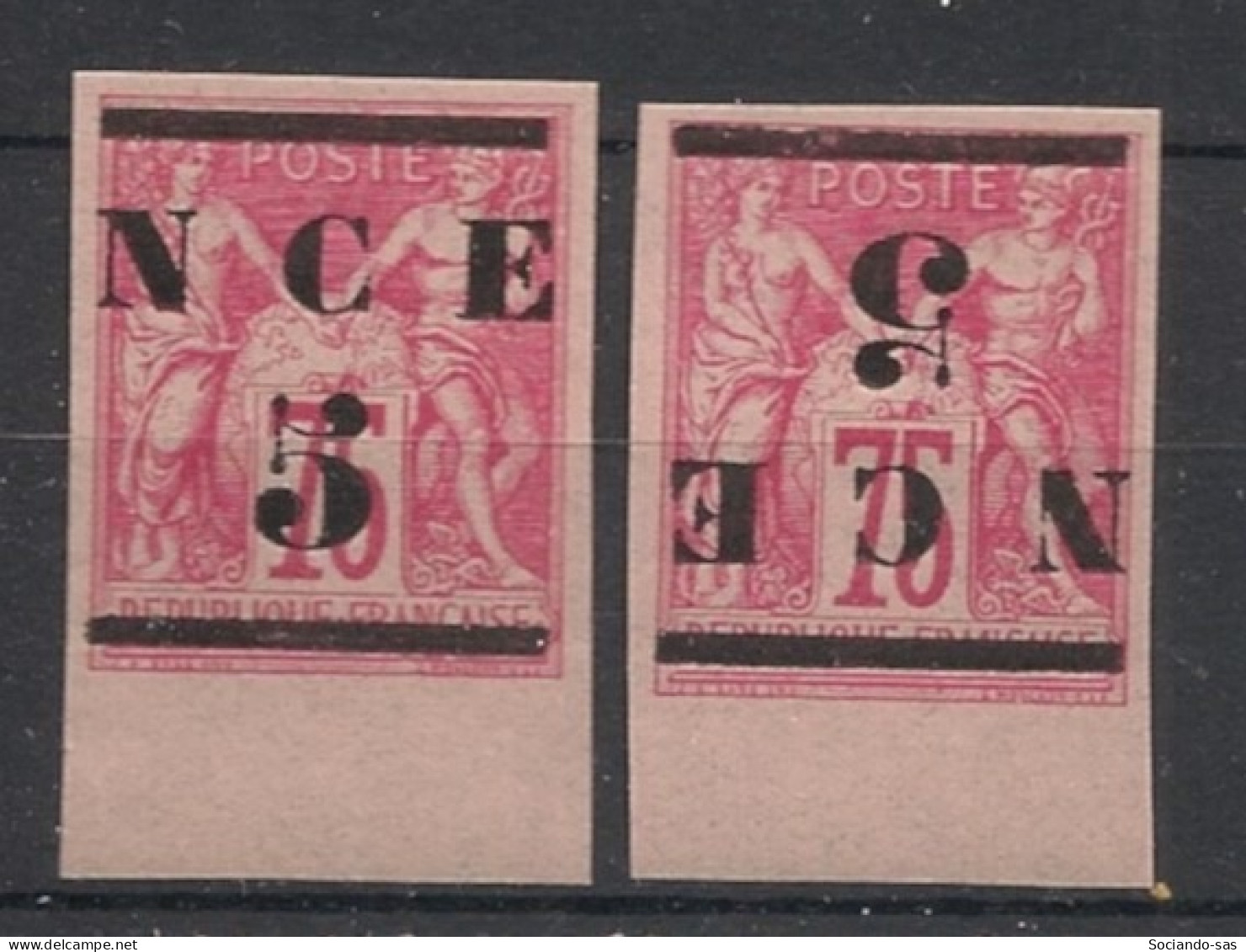 NOUVELLE-CALEDONIE - 1883 - N°YT. 7 + 7a - Type Sage 5 Sur 75c Rose - Bord De Feuille - Neuf Luxe ** / MNH - Nuevos