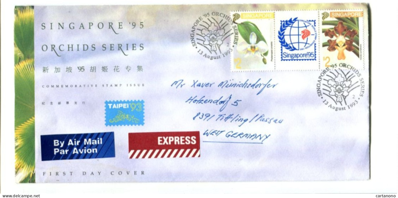 ORCHIDEES / SINGAPOUR - Affranchissement Sur Lettre Express + Oblitération Illustrée FDC - Orchideeën