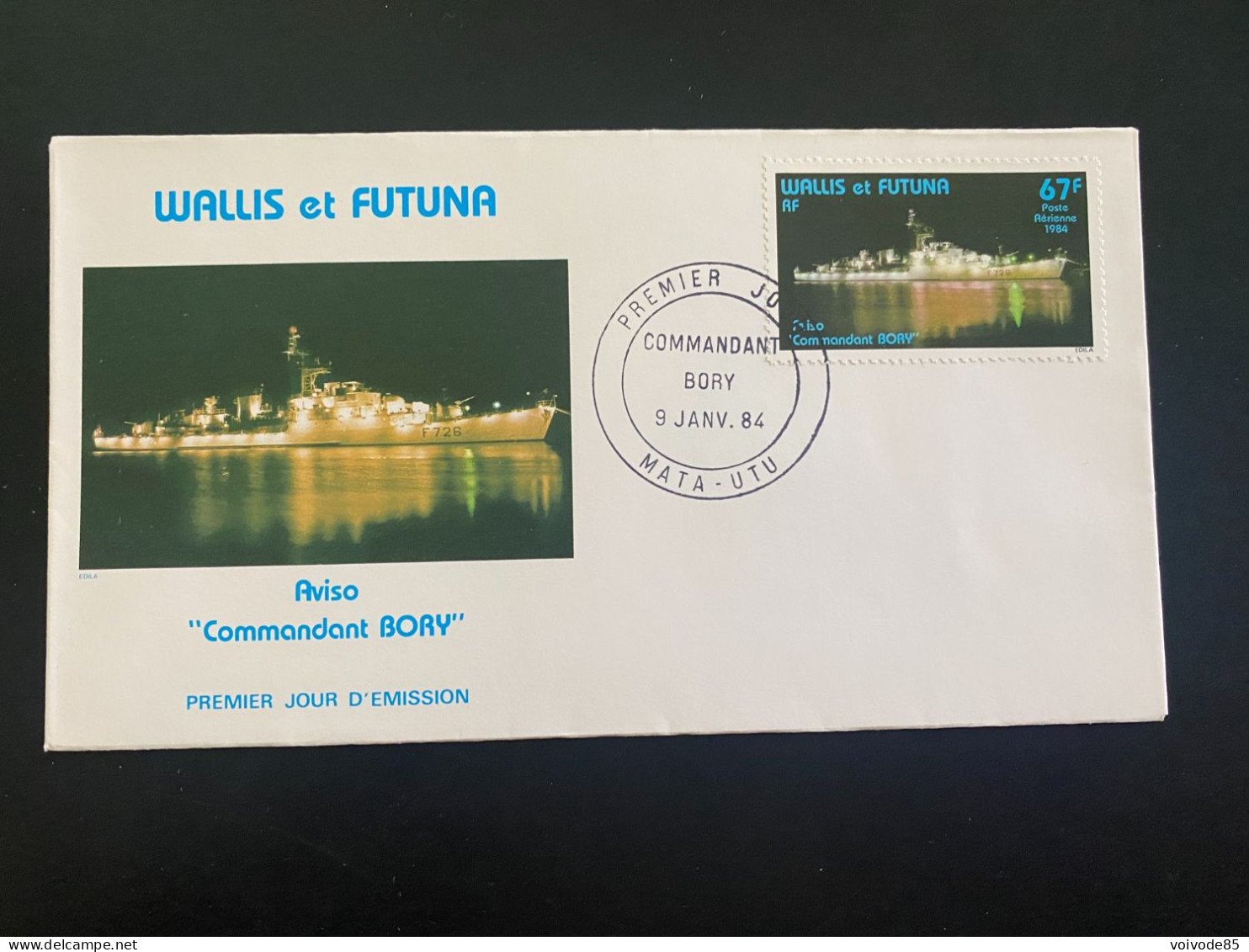 Enveloppe 1er Jour "Aviso Commandant Bory" 09/01/1984 - PA132 - Wallis Et Futuna - Marine Nationale - Bateaux - FDC