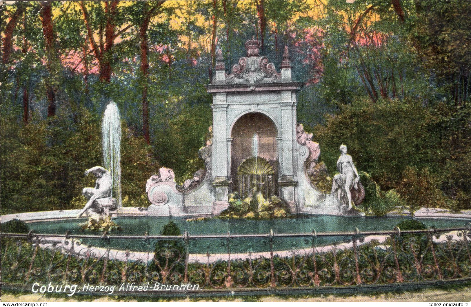 COBURG - HERZOG ALFRED BRUNNEN - CARTOLINA FP SPEDITA NEL 1910 - Coburg