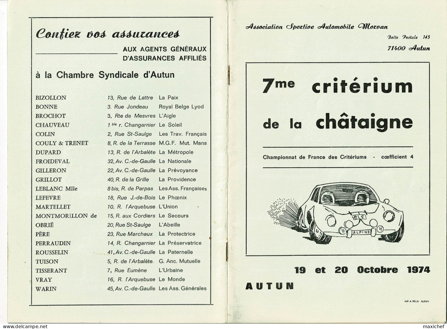 Championnat France Critériums, Coeff 4 - 7me Critérium De La Châtaigne - 19/20 Octobre 1974 - Autun, Liste Engagés - Automobile - F1