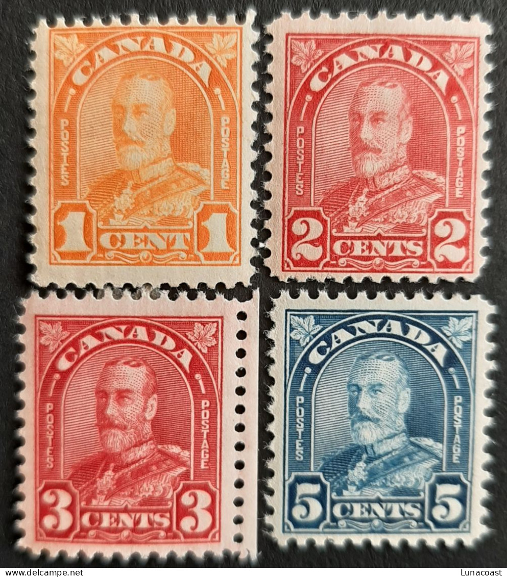 Canada 1930 MH Sc #162*-165*-167*-170*  King George V, Arch/Leaf - Unused Stamps