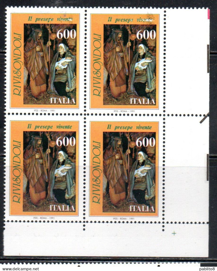 ITALIA REPUBBLICA ITALY 1991 NATALE CHRISTMAS NOEL WEIHNACHTEN NAVIDAD PRESEPE VIVENTE RIVISONDOLI QUARTINA ANGOLO MNH - 1991-00: Ungebraucht