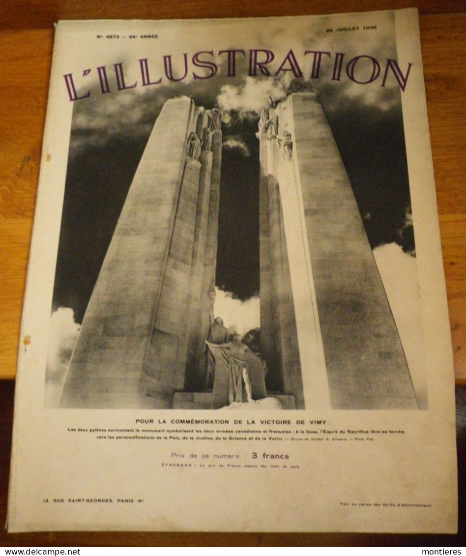 L'ILLUSTRATION Numéro N° 4873 - WW1 Commémoration De La Bataille De Vimy Monument En L'honneur De L'armée Canadienne - Francese