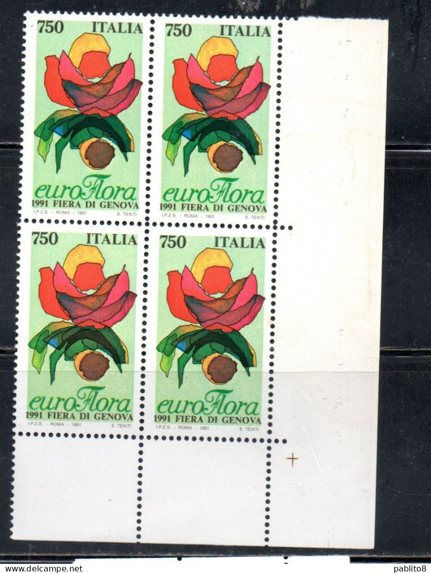 ITALIA REPUBBLICA ITALY REPUBLIC 1991 MANIFESTAZIONE EUROFLORA FIERA DI GENOVA FAIR FLORA QUARTINA ANGOLO DI FOGLIO MNH - 1991-00: Mint/hinged