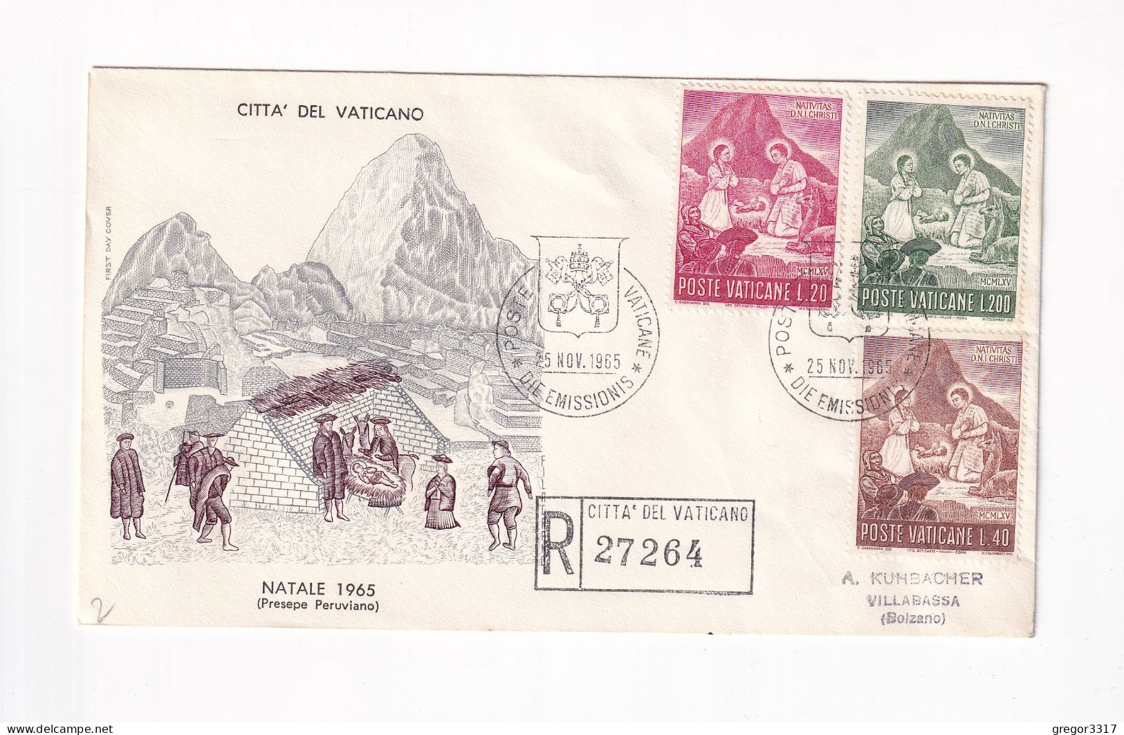 E5998) CITTA Del VATICANO - NATALE 1965 Presepe Peruviano - FDC - Einschreiben Raccomandata - 1965 - FDC