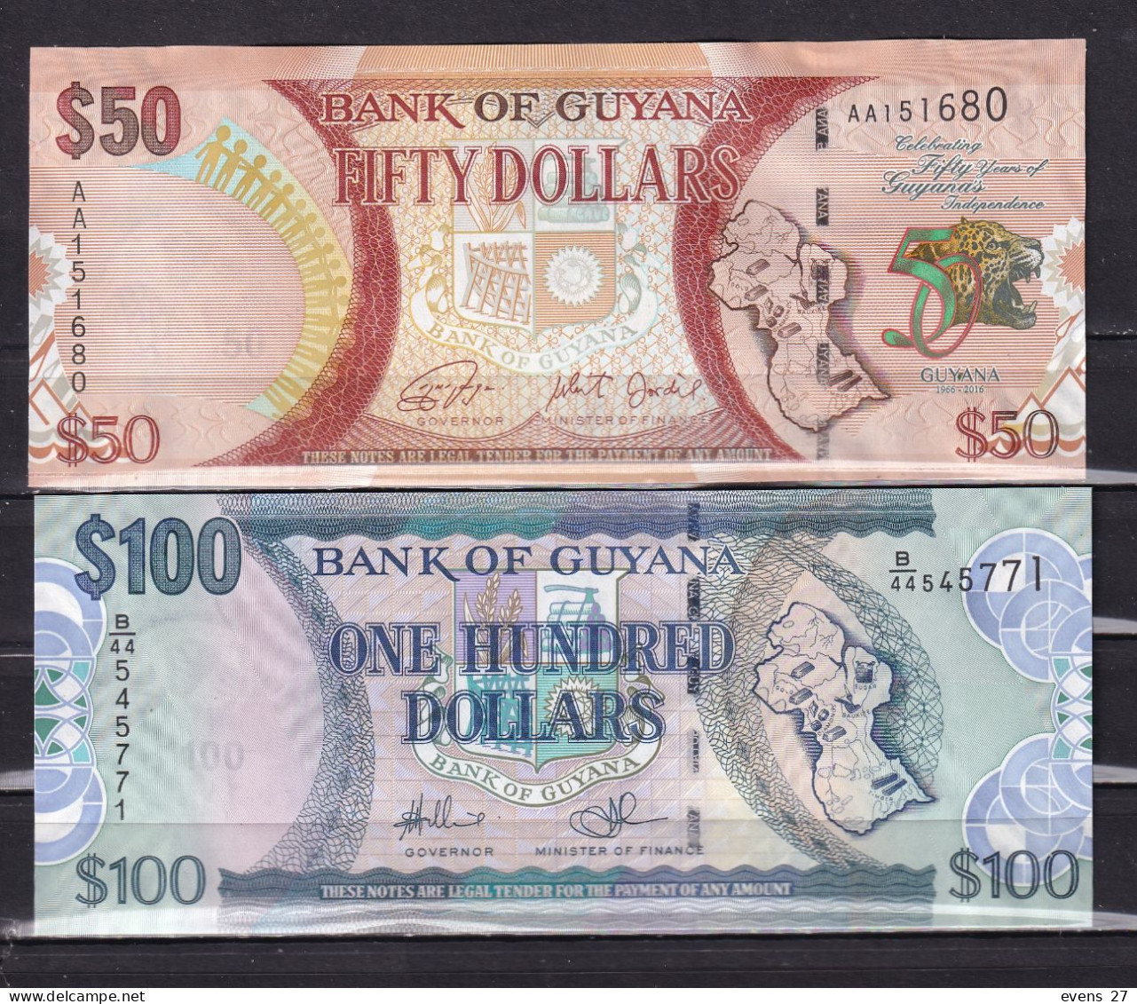 GUYANA-2016-$100,$50 UNCIRCULATED, - Guyana