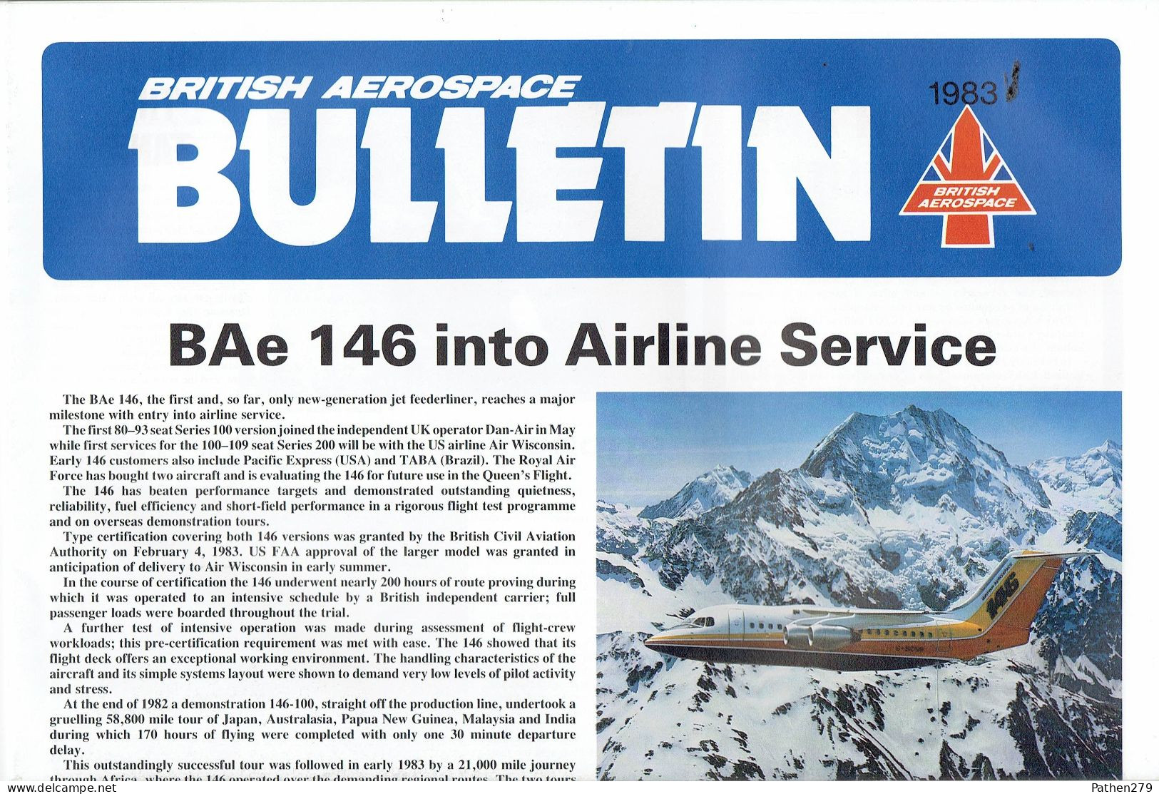 Journal British Aerospace Bulletin Pour Le Salon Aéronautique Du Bourget Juin 1983 - Transports