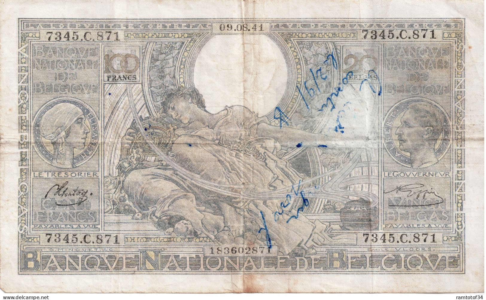 BELGIQUE - 100 Francs 09-08-1941 - 100 Franchi