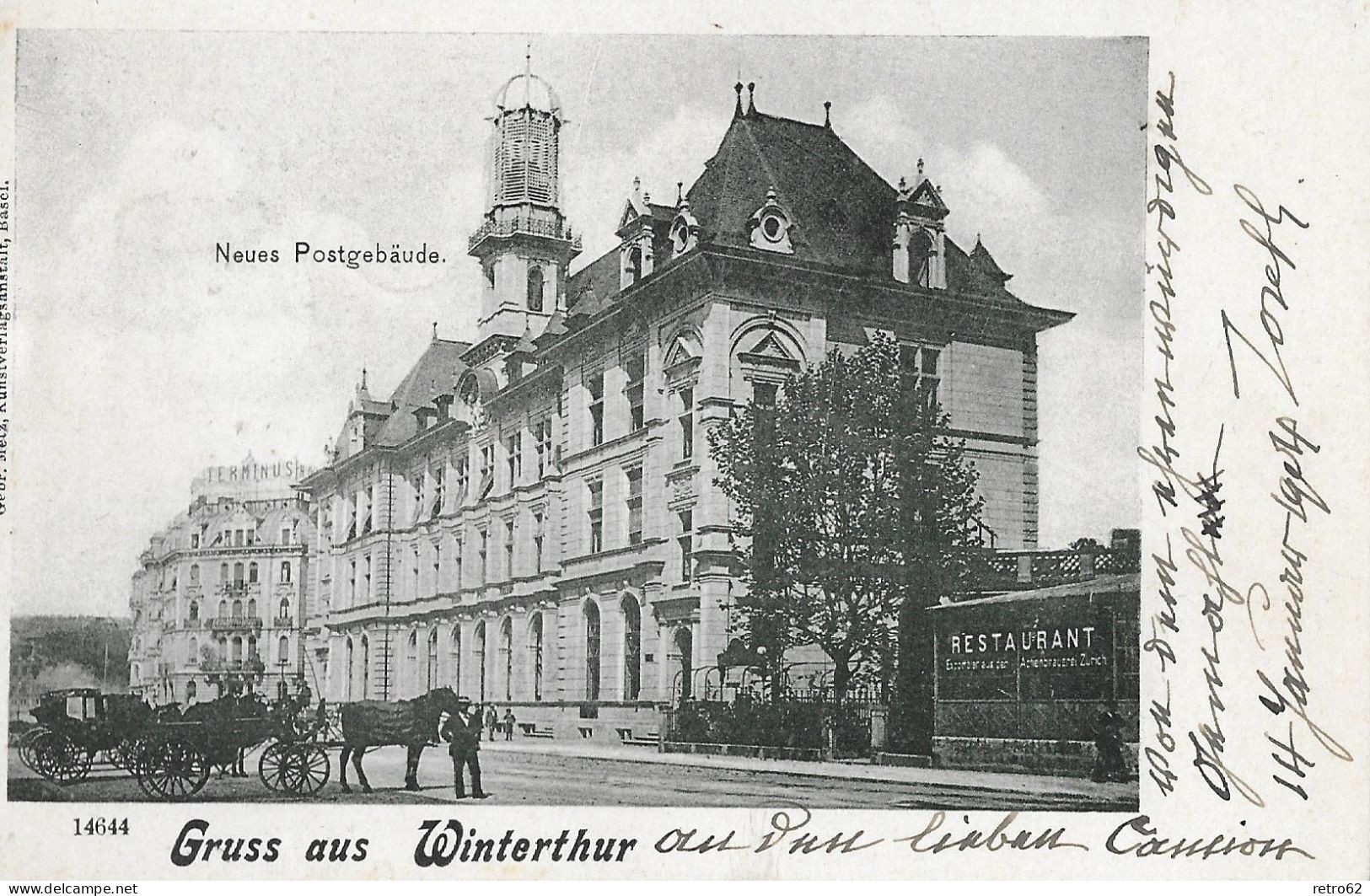 GRUSS AUS WINTERTHUR ► Neues Postgebäude Mit Kutschen Davor Anno 1904 - Winterthur