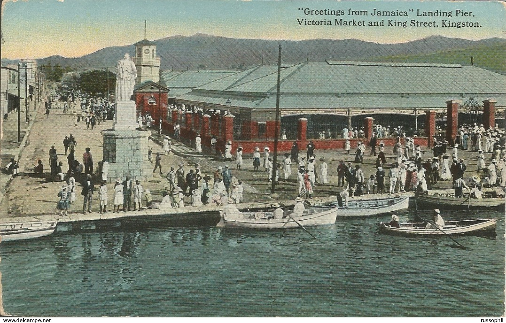 JAMAICA - "GREETINGS FROM JAMAICA" LANDING PIER. VICTORIA MARKET AND KING STREET, KINGSTON - PUB. DUPERLY, 1910s - Giamaica