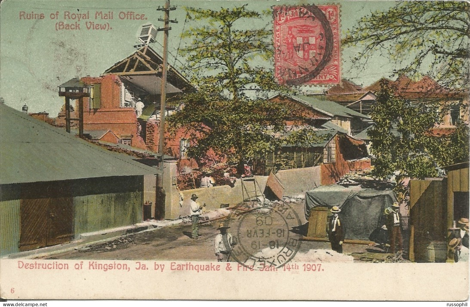JAMAICA - DESTRUCTION OF KINGSTON, BY EARTHQUAKE AND FIRE JAN 14TH 1907 - RUINS OF ROYAL MAIL OFFICE - 1909 - Jamaïque
