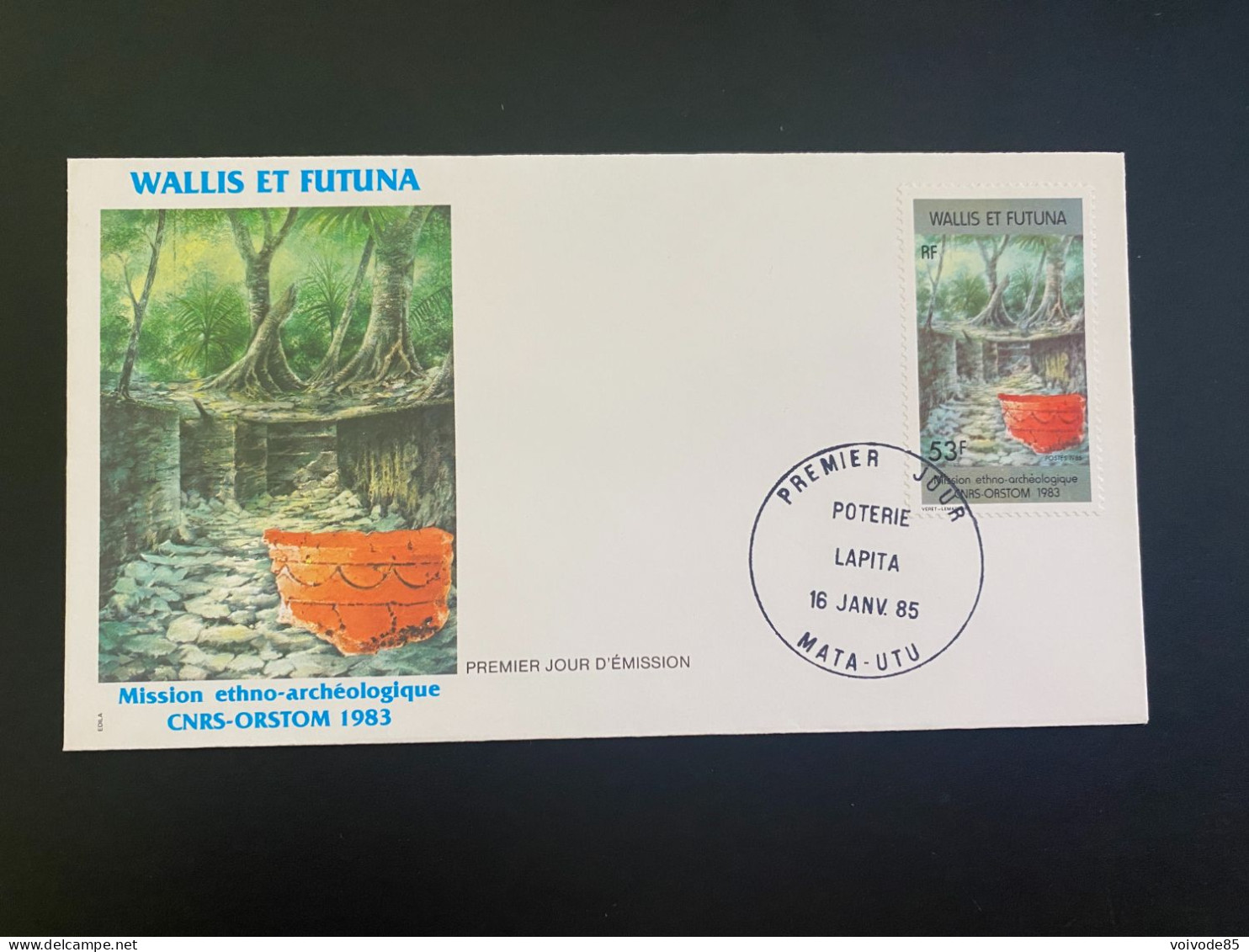 Enveloppe 1er Jour "Mission Ethno-Archélogique - CNRS - ORSTOM" 16/01/1985 - 322 - Wallis Et Futuna - FDC