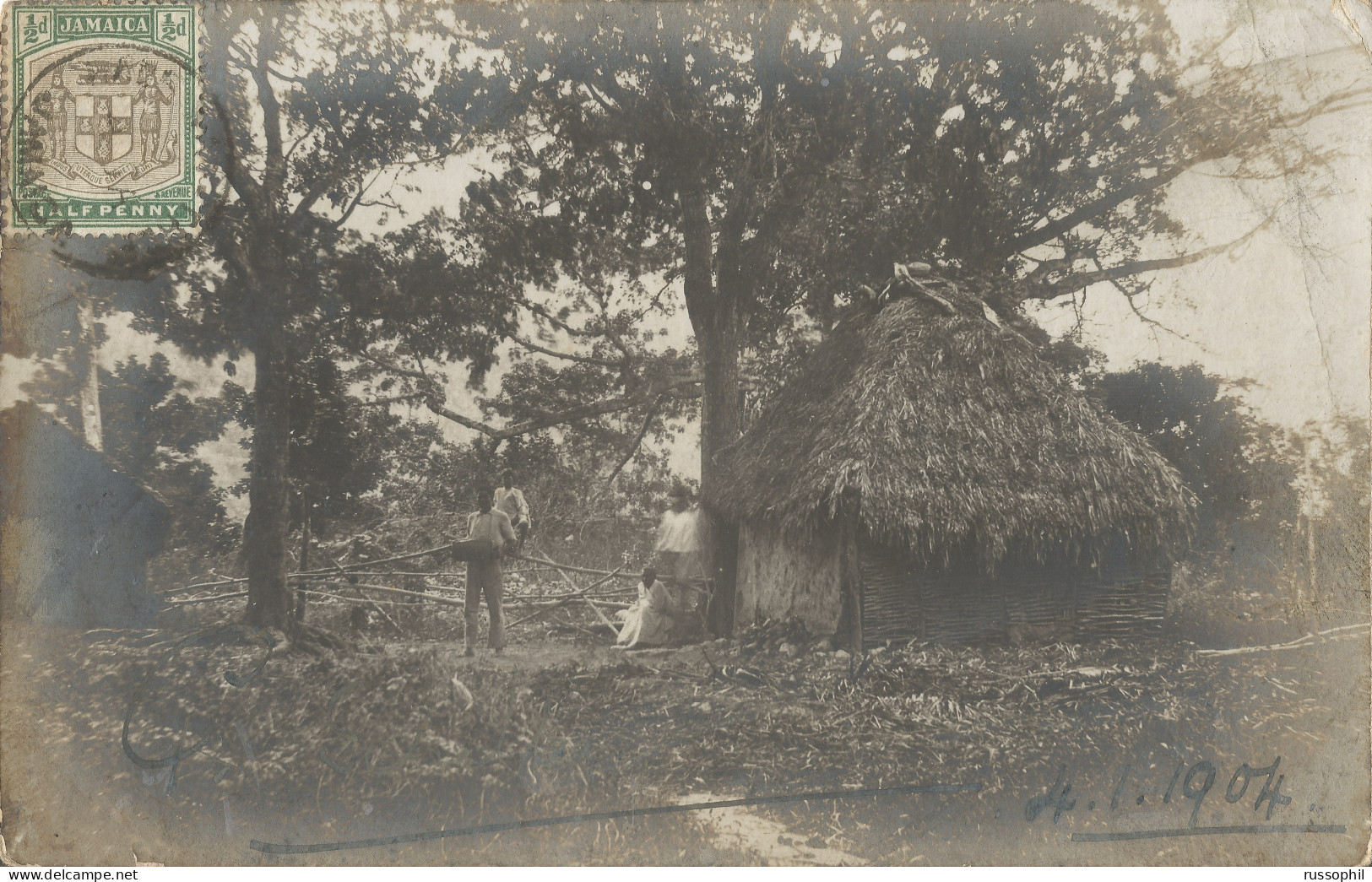 JAMAICA - PHOTOCARD - JAMAICAN HOMESTEAD WITH INHABITANTS - 1904 - América