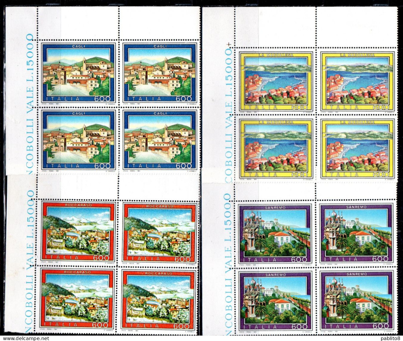 ITALIA REPUBBLICA ITALY REPUBLIC 1991 PROPAGANDA TURISTICA TOURISM SERIE SET QUARTINA ANGOLO DI FOGLIO BLOCK MNH - 1991-00: Mint/hinged