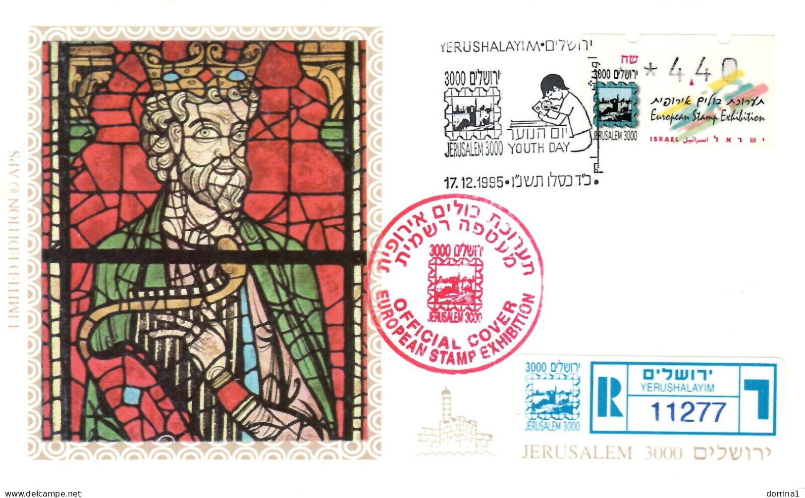 Israel Jerusalem 1995 Official Cover Stamp Exhibition Limited Edition Cover - Brieven En Documenten