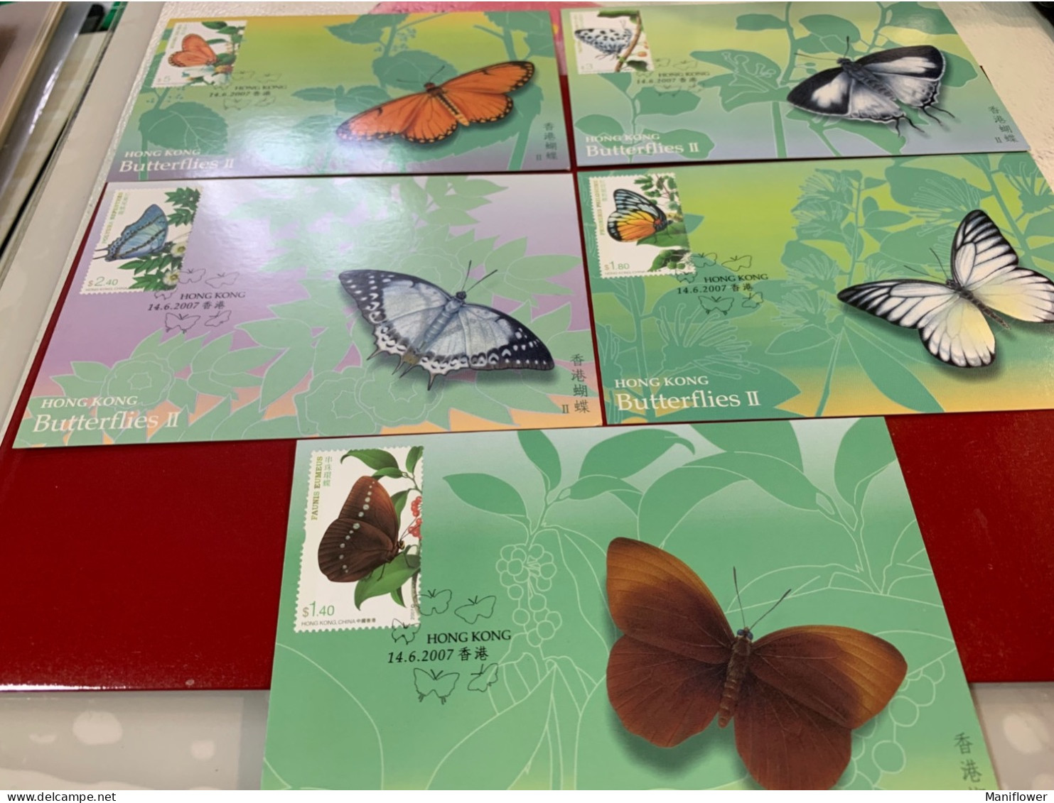 Hong Kong Stamp M Cards Butterflies 2007 5 Diff - Cartas & Documentos