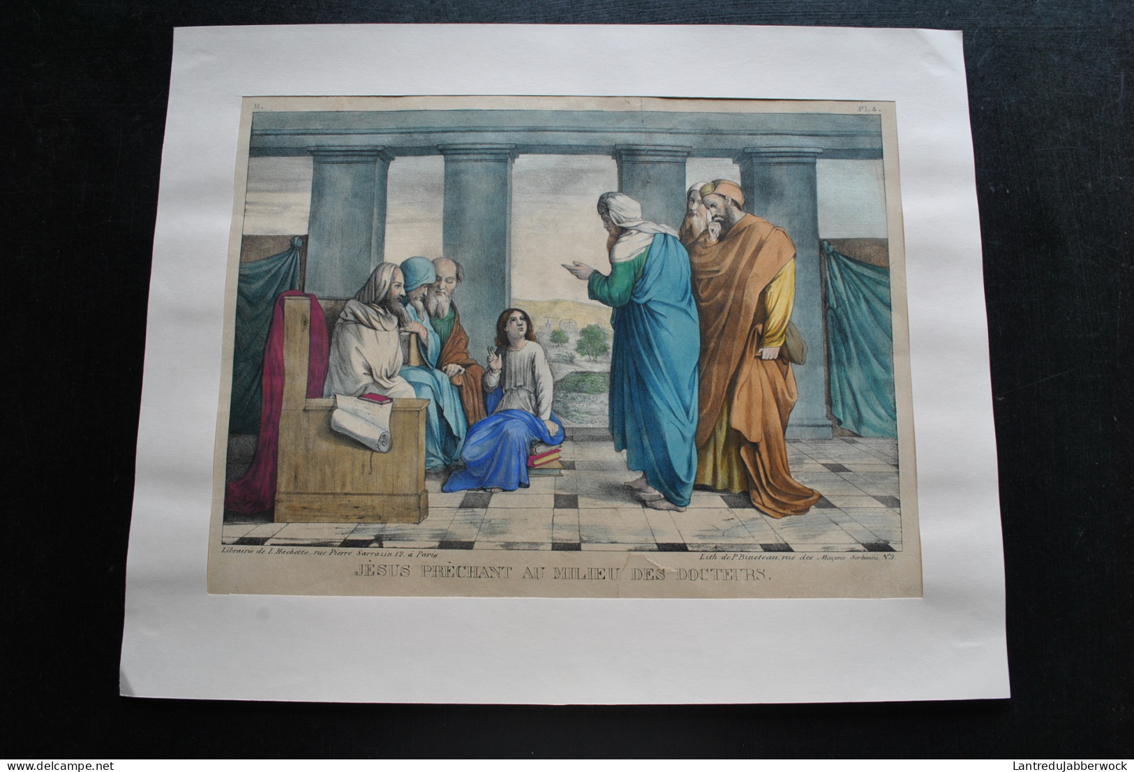 RARE Ensemble de 12 gravures couleurs (rehaussées?) religieuses (39 x 30 cm) XIXè Lith. P. Bineteau Hachette Pochoir?