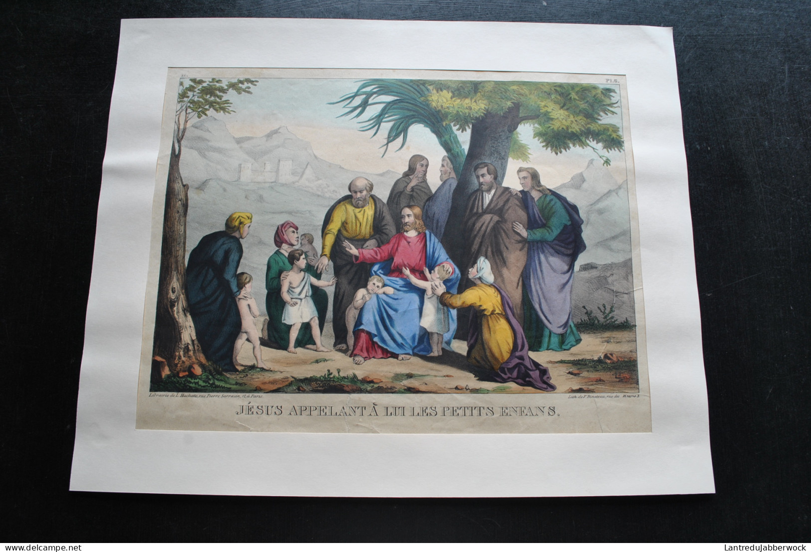RARE Ensemble de 12 gravures couleurs (rehaussées?) religieuses (39 x 30 cm) XIXè Lith. P. Bineteau Hachette Pochoir?