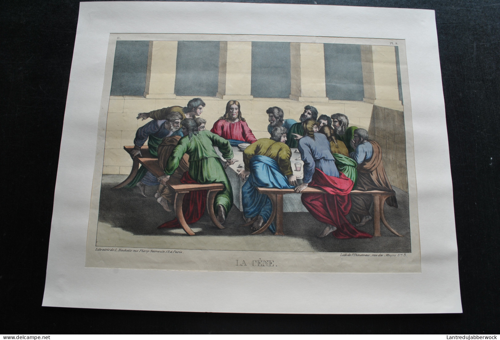 RARE Ensemble de 12 gravures couleurs (rehaussées?) religieuses (39 x 30 cm) XIXè Lith. P. Bineteau Hachette Pochoir?