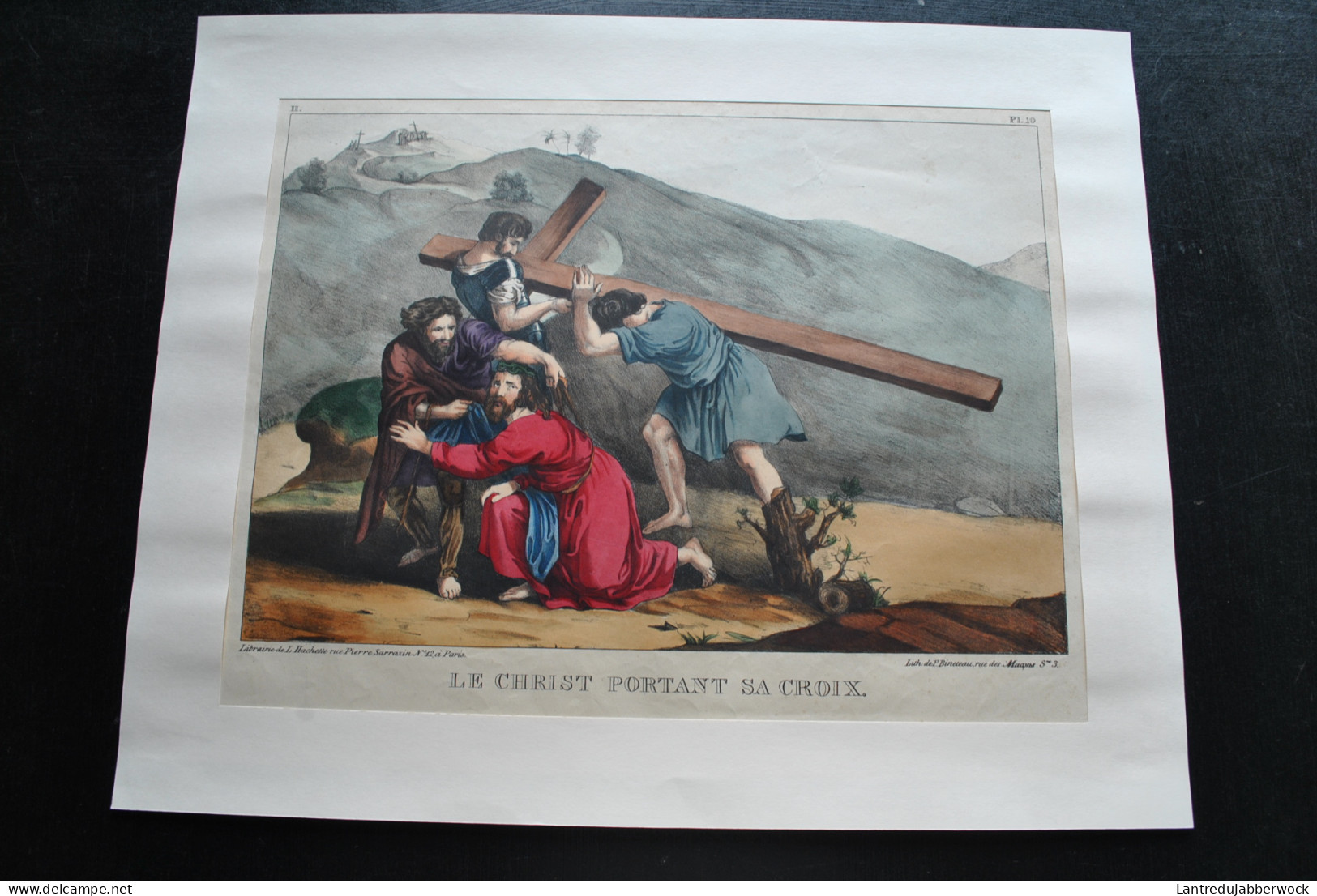 RARE Ensemble de 12 gravures couleurs (rehaussées?) religieuses (39 x 30 cm) XIXè Lith. P. Bineteau Hachette Pochoir?