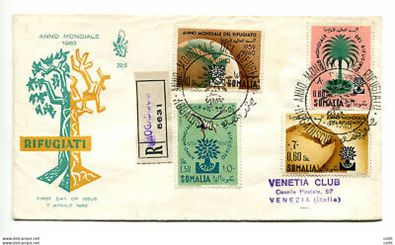 Somalia AFIS FDC Venetia 1960 Rifugiati  Viaggiata Racc. Per L'Italia - Somalia (AFIS)