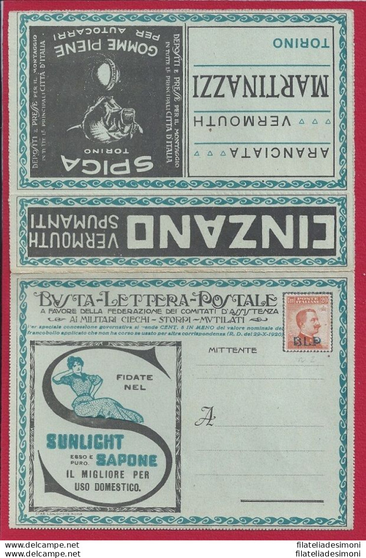 1921 REGNO, BLP N. 2 Su BUSTA SPECIALE NUOVA, COMPLETA - Zegels Voor Reclameomslagen (BLP)