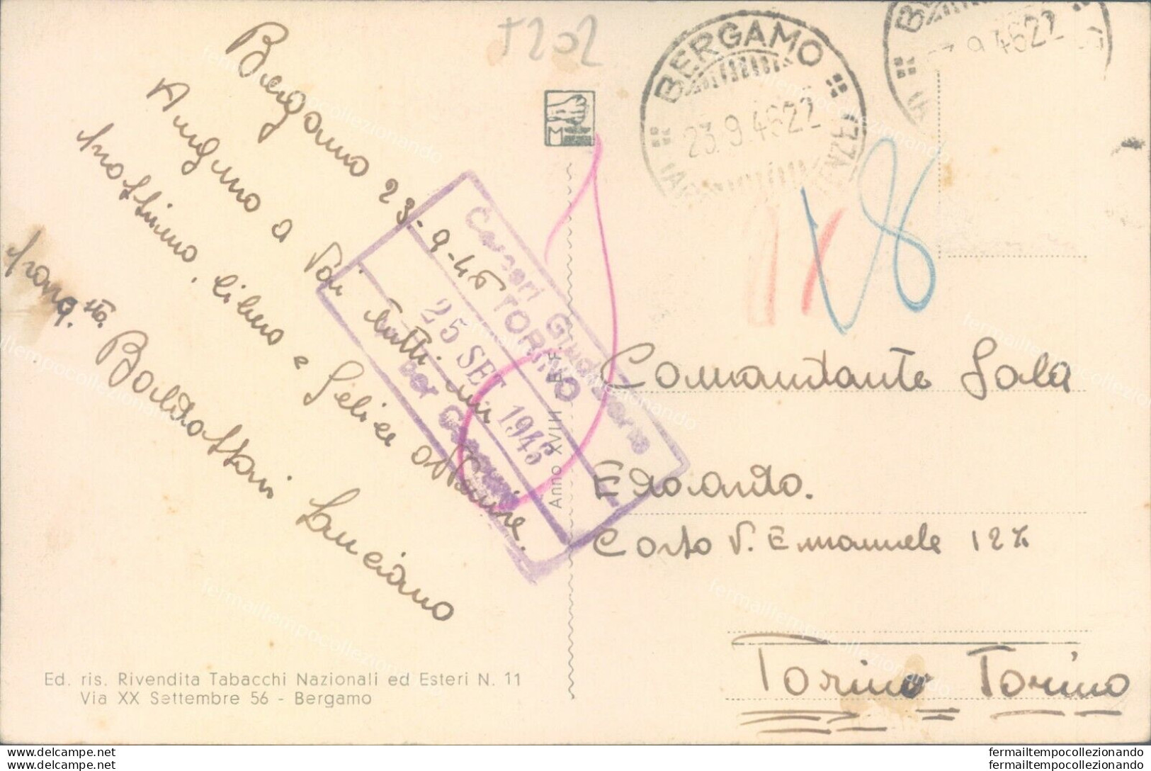 T202 Cartolina Bergamo Citta' Palazzo Delle R.r.poste 1946 - Bergamo