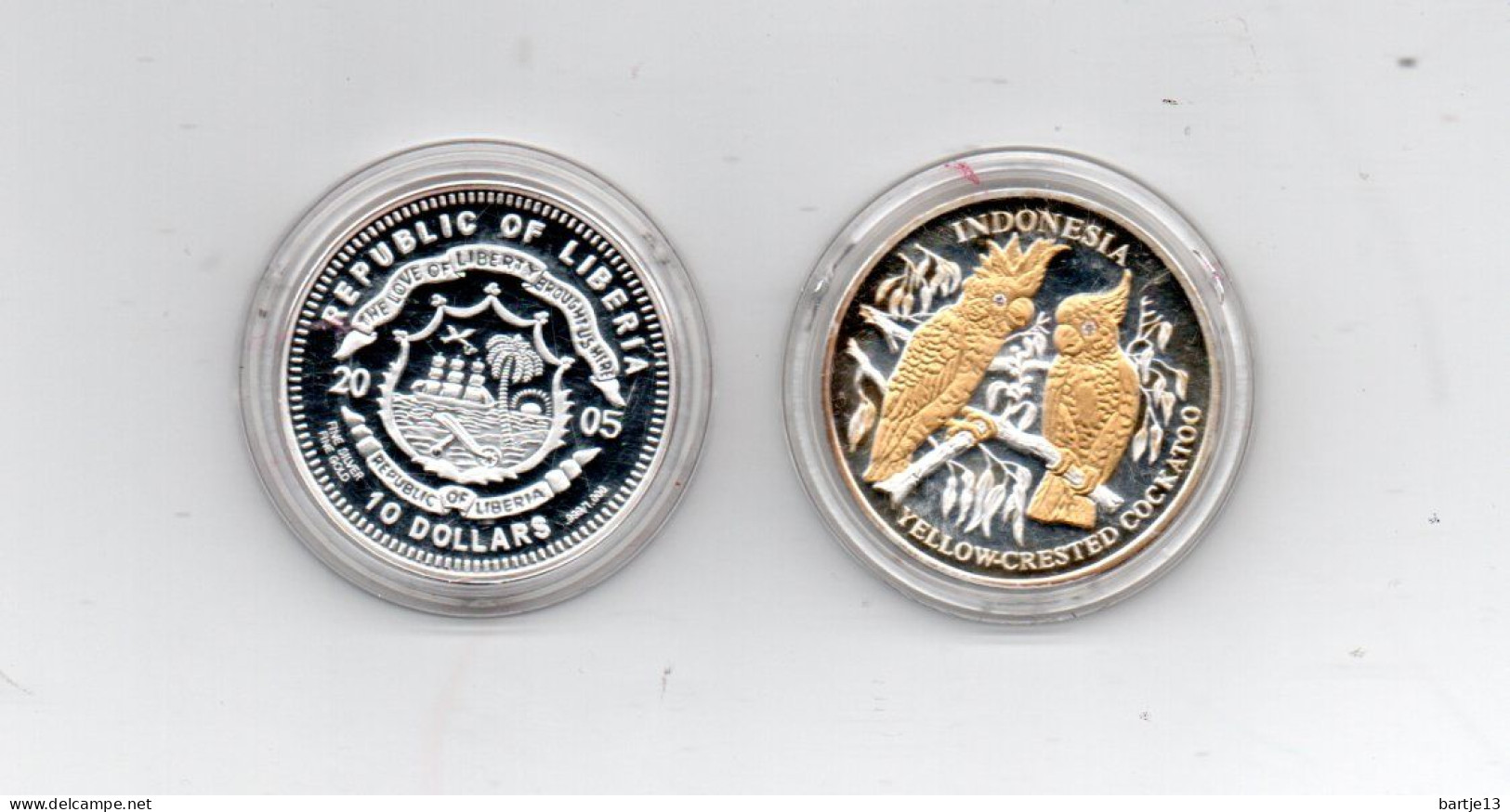 LIBERIA $10 2004 INDONESIE COCKATOO SILVER PROOF MET 24 KT GOUD EN DIAMANT IN OGEN ZEER KLEINE OPLAGE - Liberia