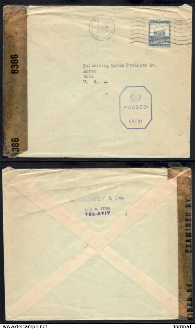 1943 Tel Aviv Palestine Mandate Censored Cover PASSED KK/31 To United States - Palestine