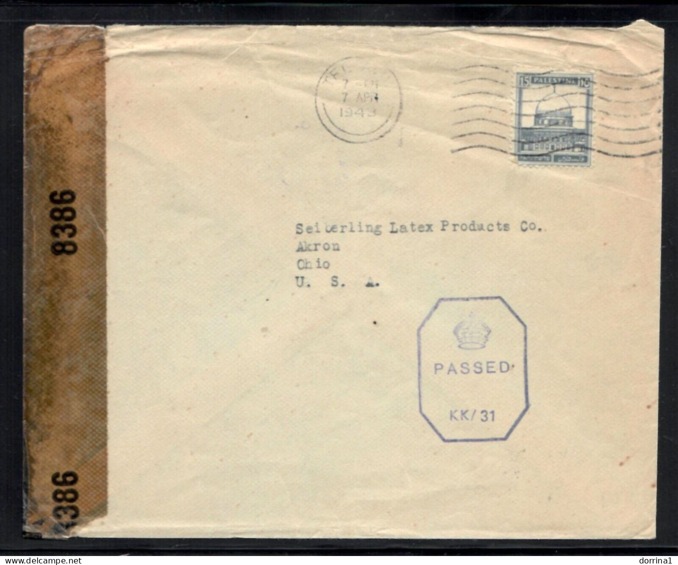 1943 Tel Aviv Palestine Mandate Censored Cover PASSED KK/31 To United States - Palestine