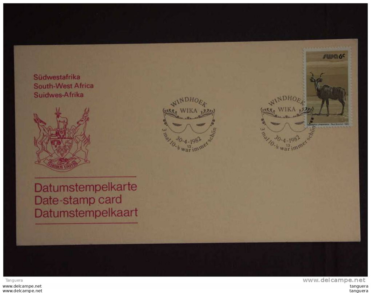 SWA Sud-Ouest Africain South West Africa 1982 Windhoek Wika Carnaval Masker Datumstempelkaart Carte Cachet Date-stamp - Carnaval