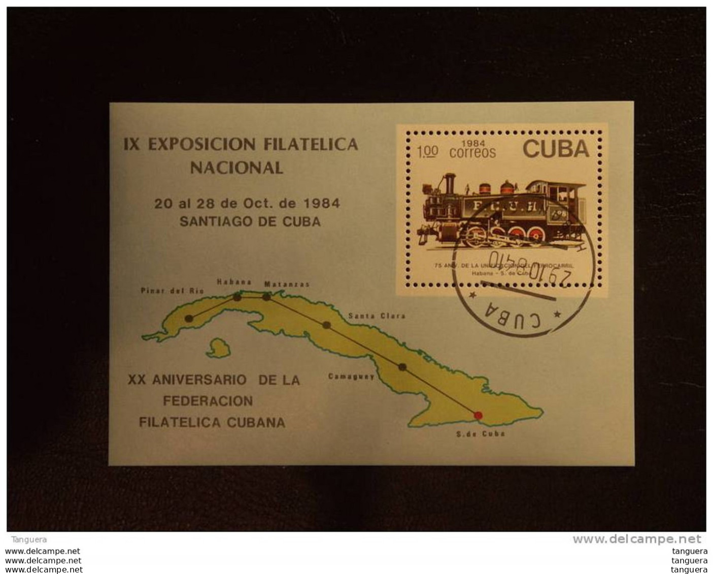 Cuba 1984 Locomotive Carte Map IX Expo Philatelique Yv BF 86  O - Blocchi & Foglietti