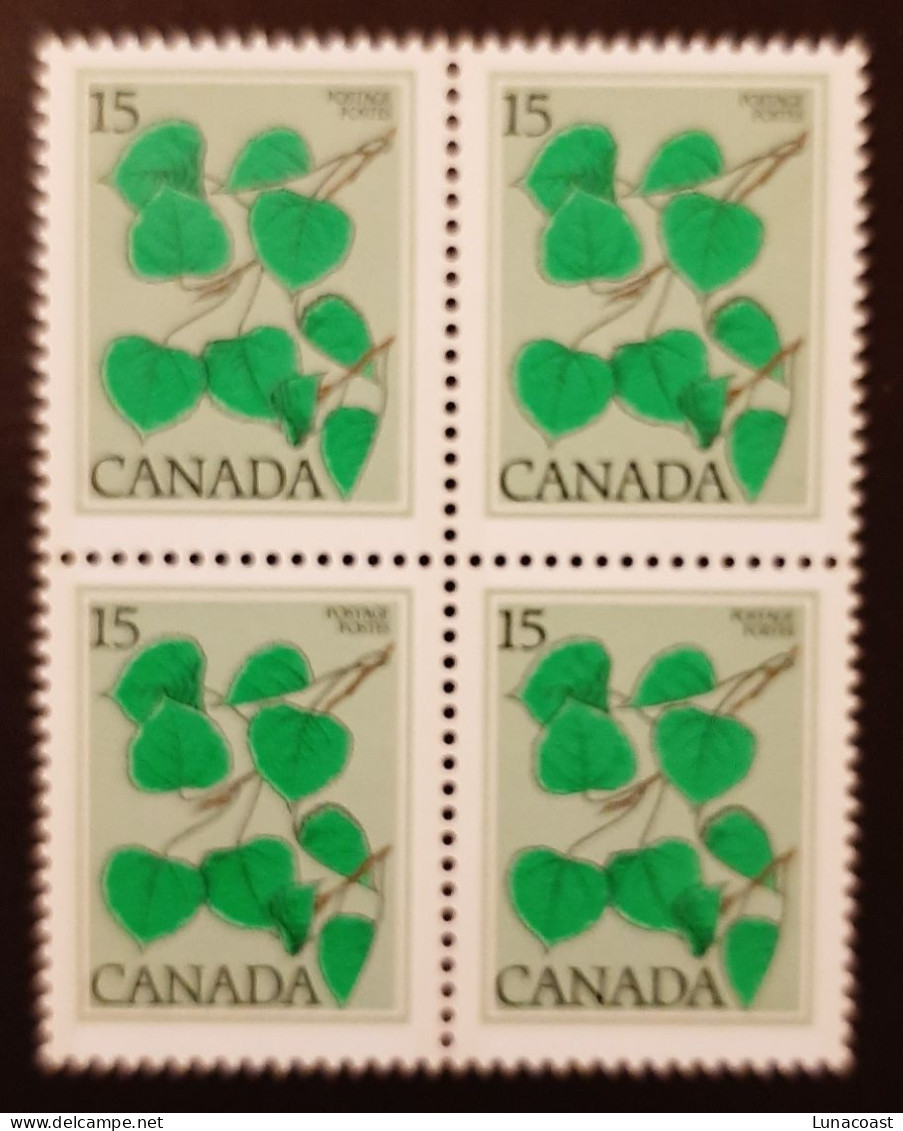 Canada 1977 MNH Sc #717**  4 X 15c Block, Trembling Aspen - Ongebruikt