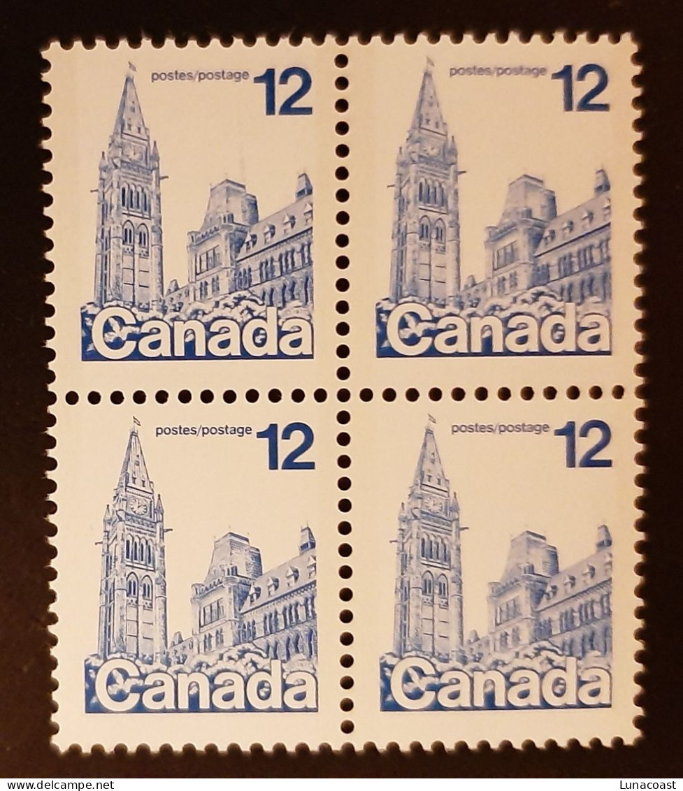 Canada 1977 MNH Sc #714**  4 X 12c Block, House Of Parliament - Ongebruikt