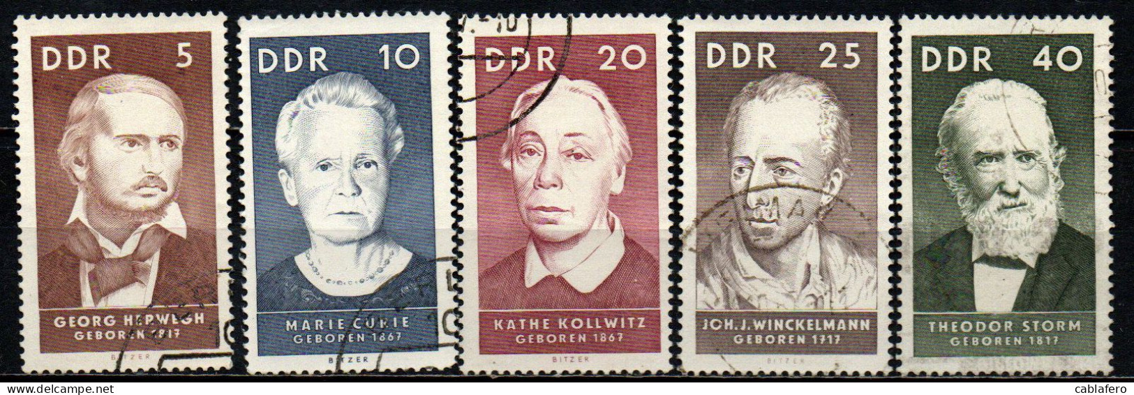 DDR - 1967 - PERSONALITA': GEORG HERWEGH, MARIE CURIE, KATHE KOLLWITZ, J.J. WINCKELMANN, THEODOR STORM - USATI - Used Stamps