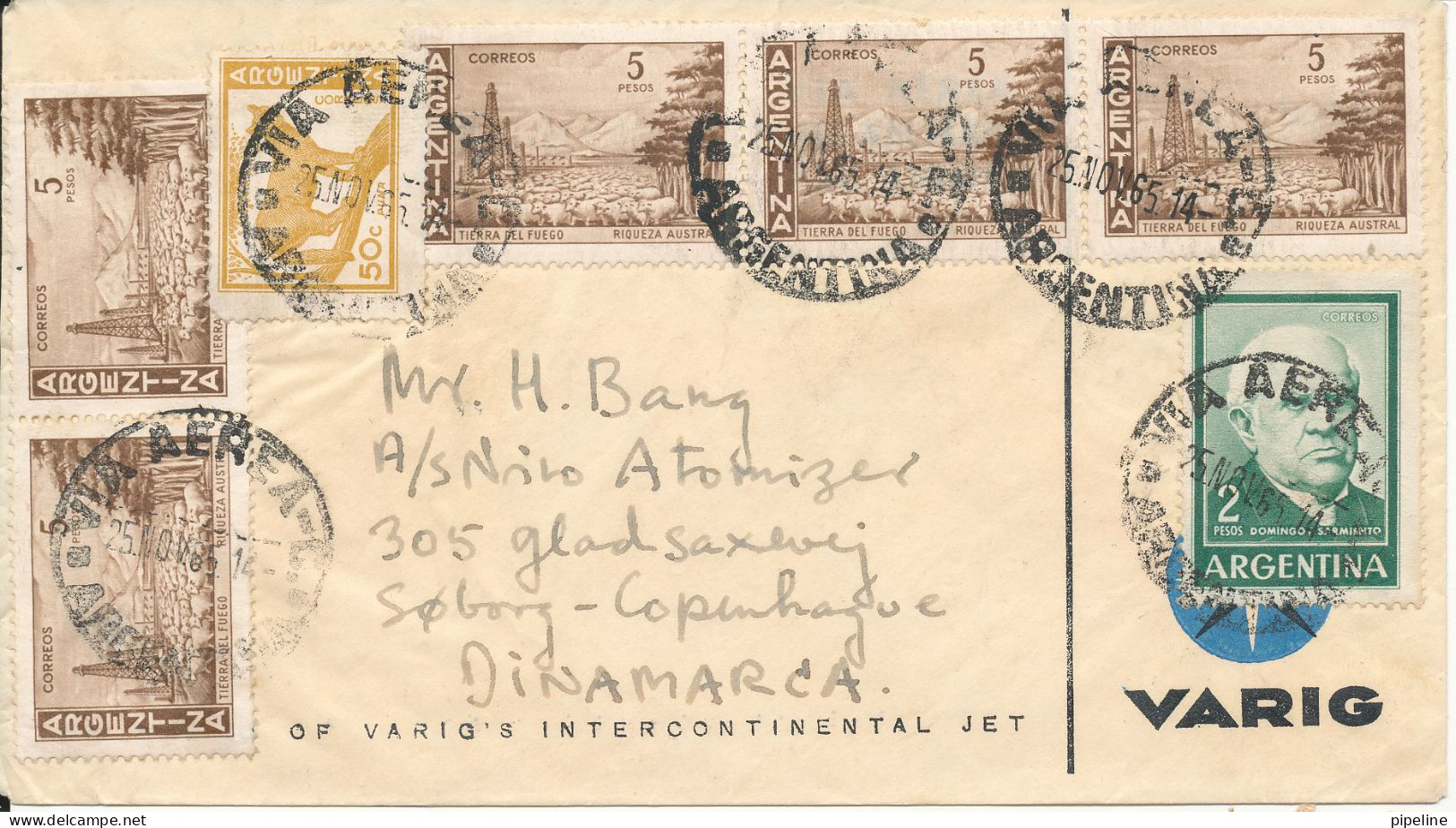 Argentina Air Mail Cover Sent To Denmark  22-11-1965 Topic Stamps - Storia Postale