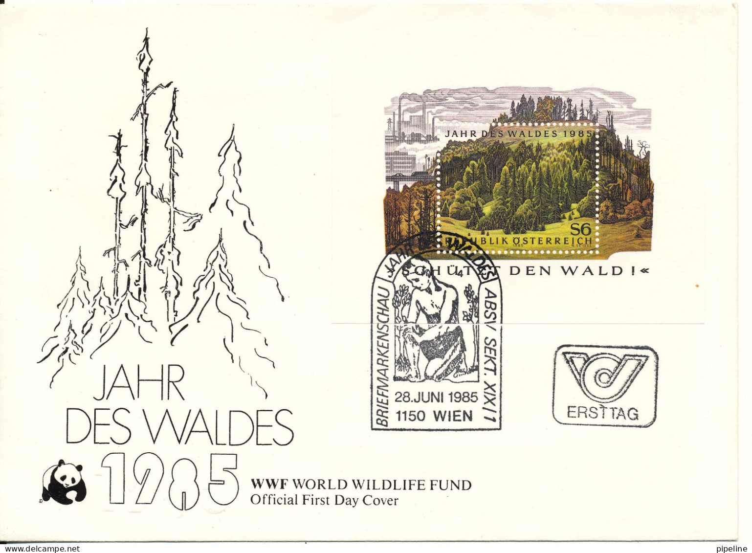 Austria FDC WWF 28-6-1985 Jahr Des Waldes 1985 Souvenir Sheet With Cachet - FDC