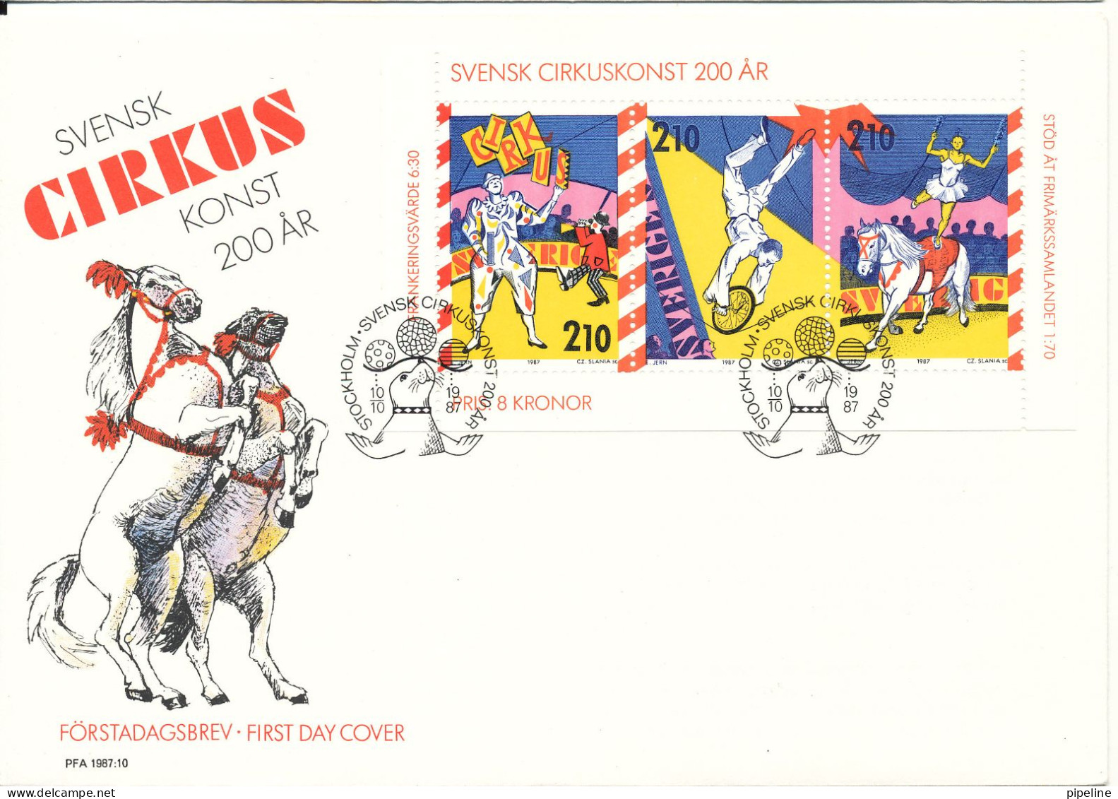 Sweden FDC 10-10-1987 Mini Sheet CIRCUS For 200 Years With Nice Cachet - FDC