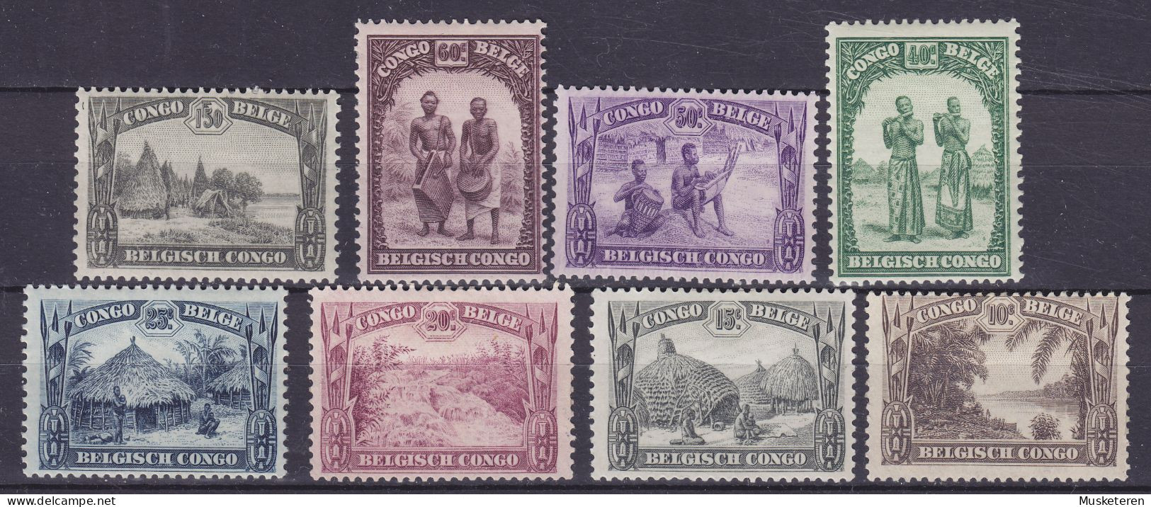 Belgian Congo 1931-37 Mi. 130-36, 171, MH* (2 Scans) - Unused Stamps