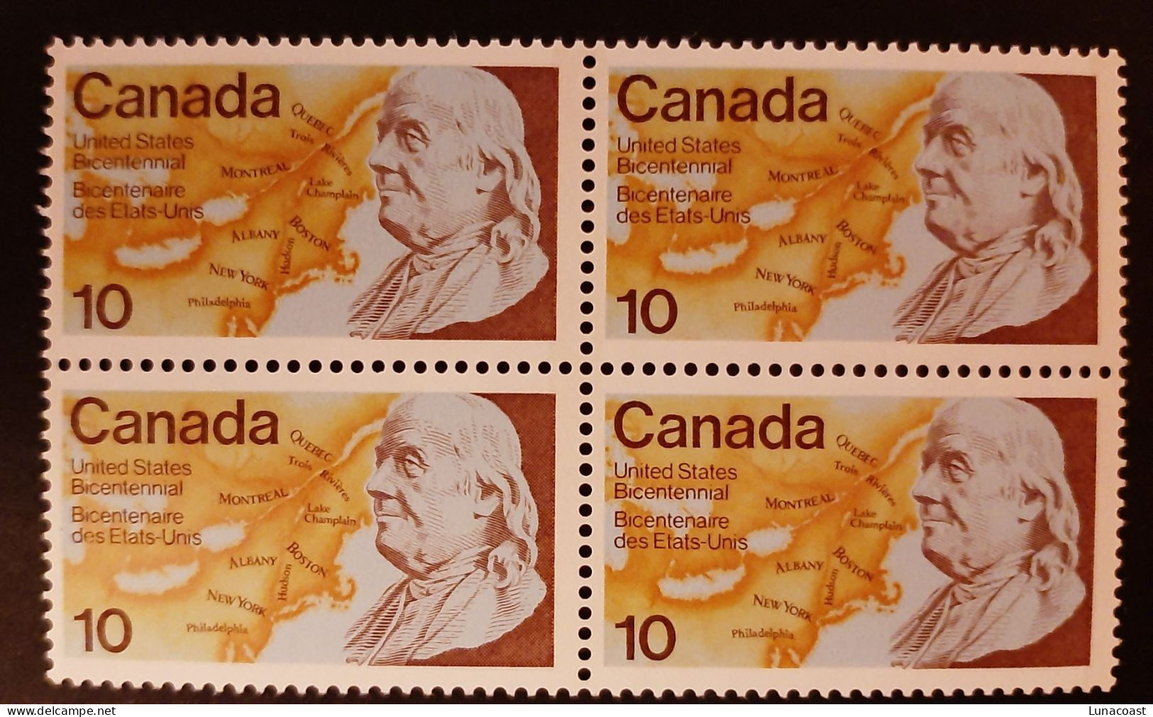 Canada 1976 MNH Sc #691**  4 X 10c Block, US Bicentennial - Ongebruikt