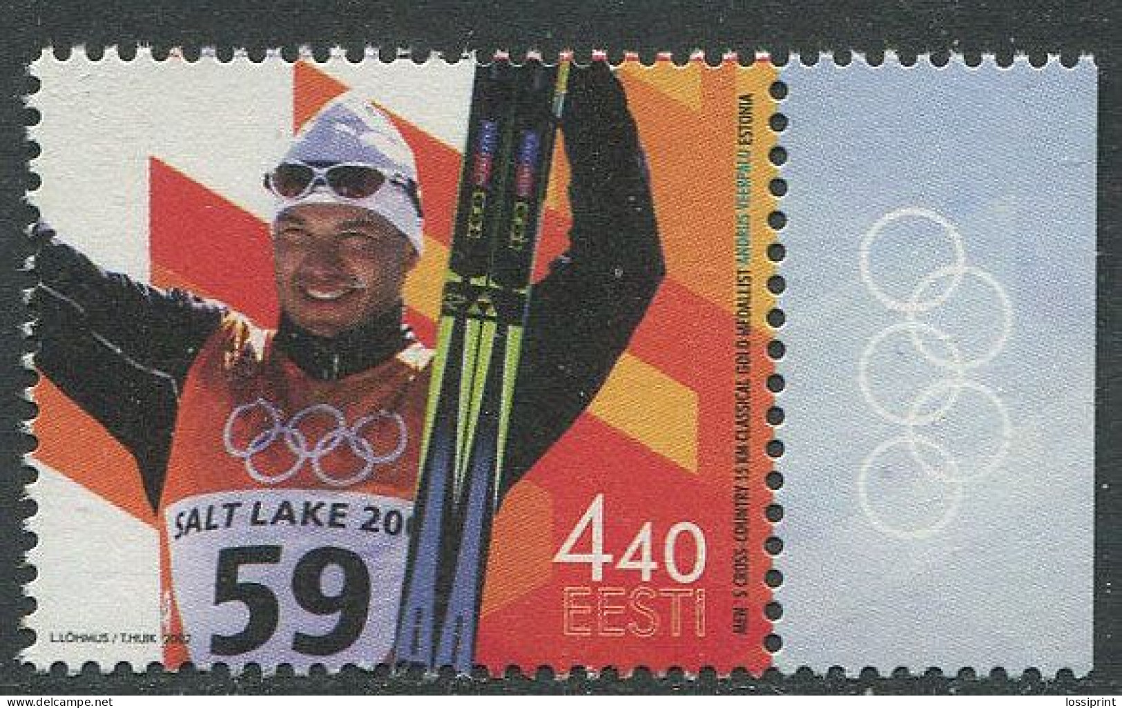 Estonia:Unused Stamp Salt Lake City Olympic Games, Olympic Champion Andrus Veerpalu, 2002, MNH - Winter 2002: Salt Lake City