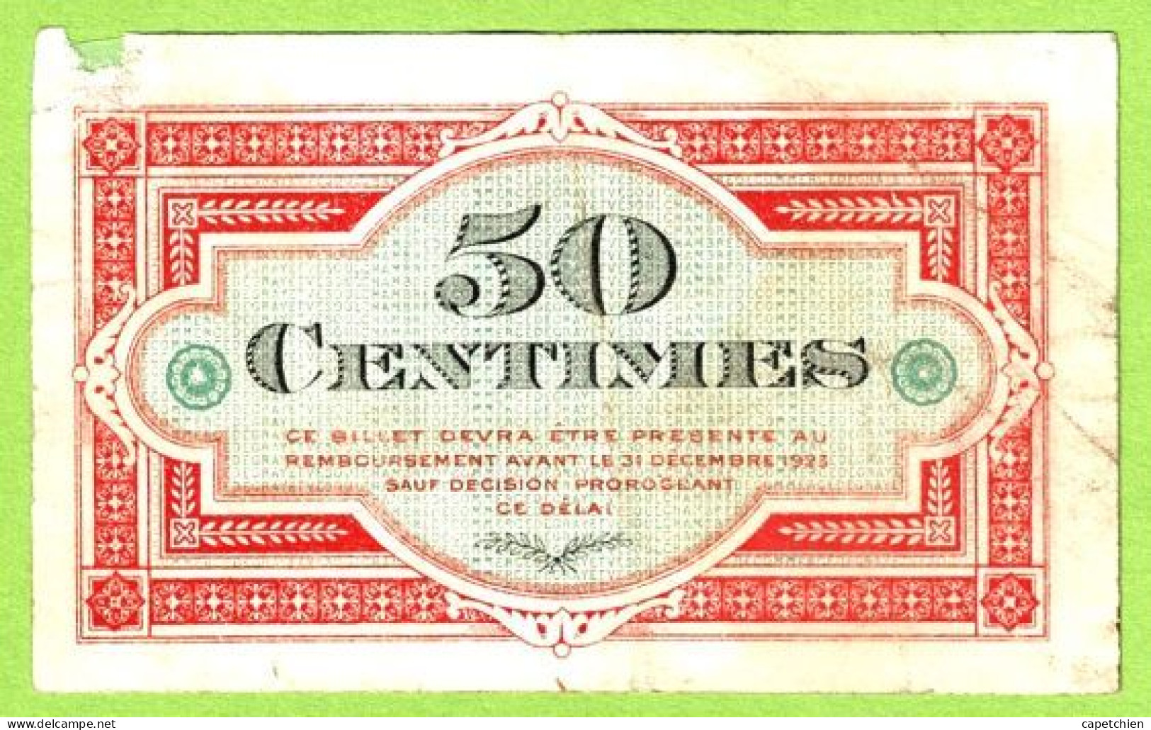 FRANCE / CHAMBRE De COMMERCE / GRAY & VESOUL / 50 CENTIMES / 30 NOVEMBRE 1920 / SERIE B62 / N° 002899 - Handelskammer