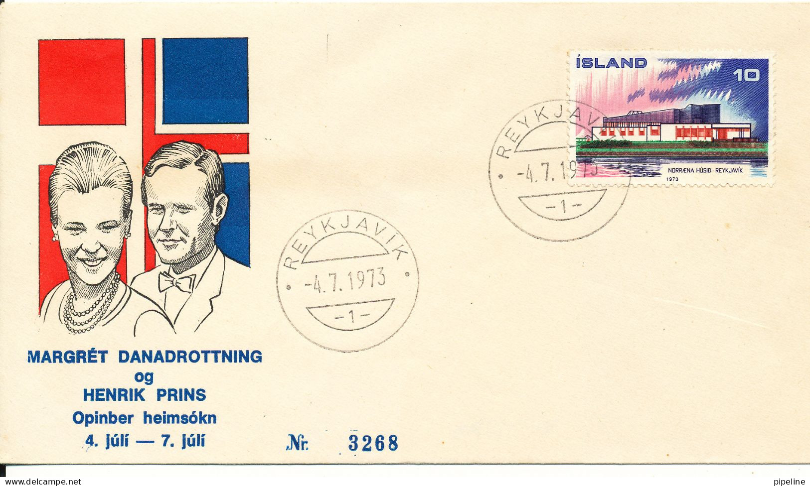 Iceland Cover Queen Margrethe II & Prins Henrik Visit Iceland Reykjavik 4-7-1973 With Cachet - Lettres & Documents