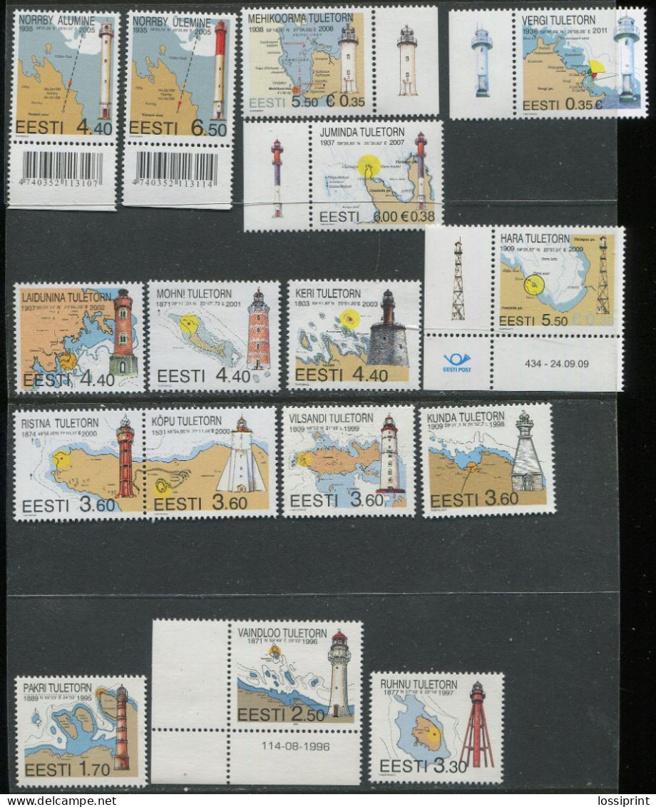 Estonia:Unused Stamps Serie Estonian Lighthouses, 1995-2011, MNH, Corners - Leuchttürme