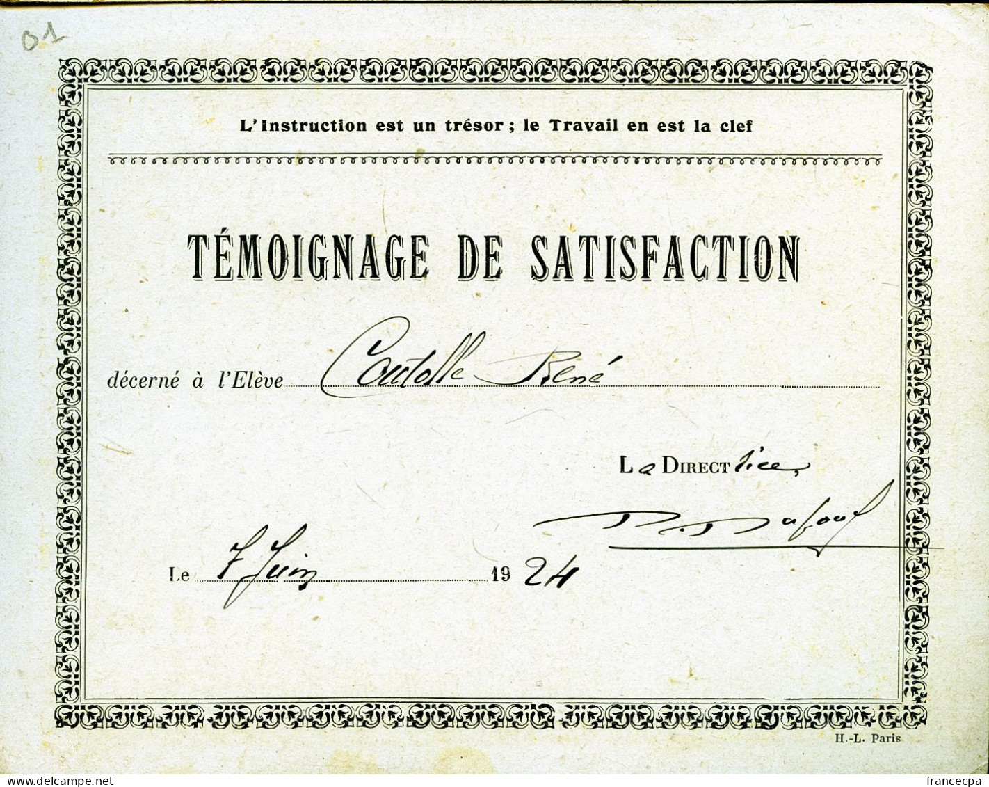 01 - TEMOIGNAGE DE SATISFACTION - LA BONNE AVENTURE - Diploma's En Schoolrapporten